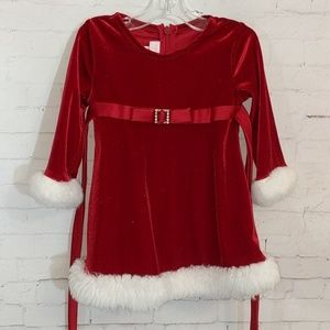 BONNIE JEAN Velour Shimmer Fur Trim Holiday Dress
